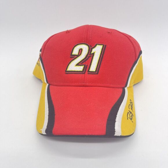 NASCAR VTG 90s Ricky Rudd #21 Strapback Hat Cap Red Color Block Motorcraft Y2K‎ - Picture 1 of 6